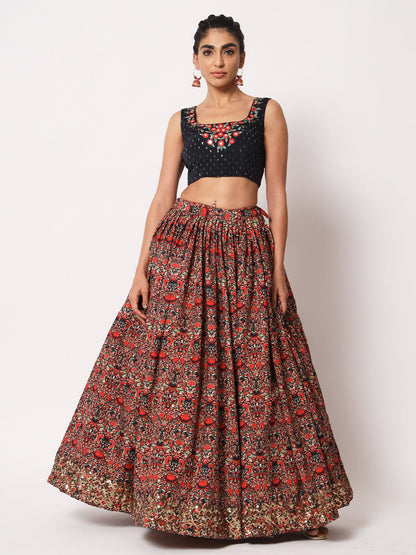 Rajwada Women Elegant Multicolor Art Silk Semi-Stitched Lehenga Choli