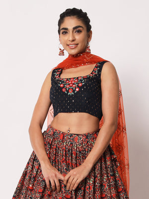 Rajwada Women Elegant Multicolor Art Silk Semi-Stitched Lehenga Choli