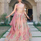 Rajwada Women Pink Georgette Embroidered Semi Stitched Lehenga With Unstitched Blouse