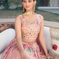 Rajwada Women Pink Georgette Embroidered Semi Stitched Lehenga With Unstitched Blouse
