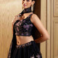 Rajwada Women Navy Blue Georgette Embroidered Semi Stitched Lehenga With Unstitched Blouse
