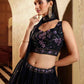 Rajwada Women Navy Blue Georgette Embroidered Semi Stitched Lehenga With Unstitched Blouse