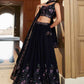 Rajwada Women Navy Blue Georgette Embroidered Semi Stitched Lehenga With Unstitched Blouse