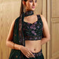 Rajwada Women Dark Green Georgette Embroidered Semi Stitched Lehenga With Unstitched Blouse