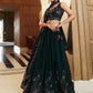 Rajwada Women Dark Green Georgette Embroidered Semi Stitched Lehenga With Unstitched Blouse