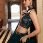 Rajwada Women Dark Green Georgette Embroidered Semi Stitched Lehenga With Unstitched Blouse
