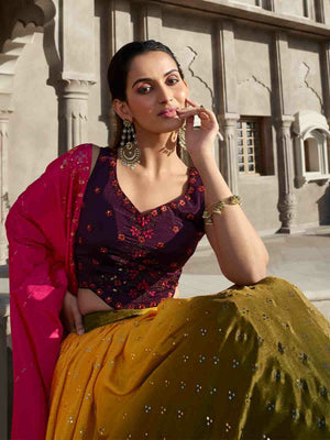 Rajwada Women Multicolor Georgette Embroidered Semi Stitched Lehenga With Unstitched Blouse