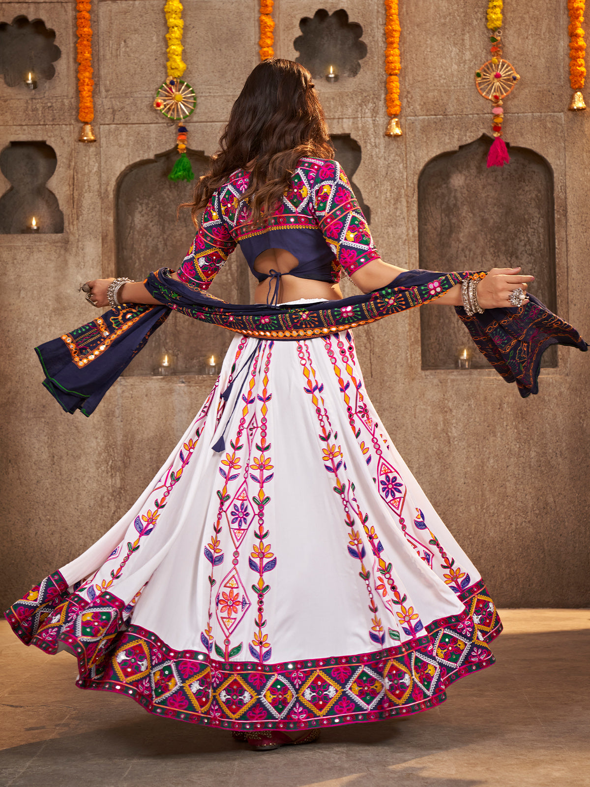 White Viscose Rayon Embroidered Semi Stitched Lehenga Choli