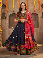 Blue Viscose Rayon Embroidered Semi Stitched Lehenga Choli