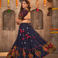 Blue Viscose Rayon Embroidered Semi Stitched Lehenga Choli