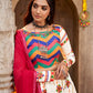 Off White Viscose Rayon Embroidered Semi Stitched Lehenga Choli