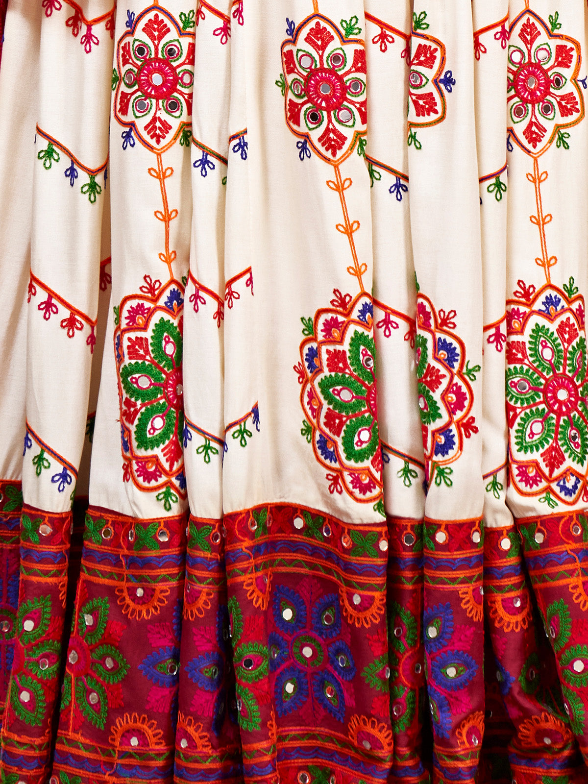 Off White Viscose Rayon Embroidered Semi Stitched Lehenga Choli