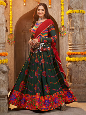 Green Viscose Rayon Embroidered Semi Stitched Lehenga Choli