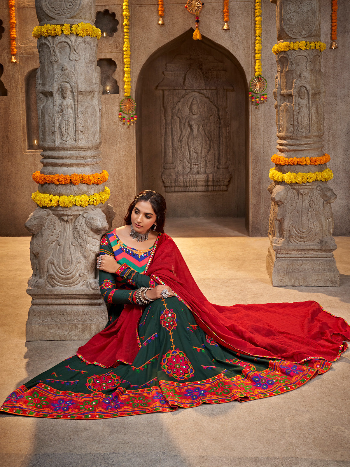 Green Viscose Rayon Embroidered Semi Stitched Lehenga Choli