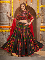 Black Viscose Rayon Embroidered Semi Stitched Lehenga Choli