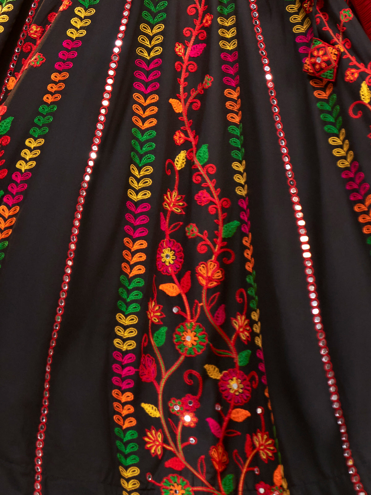 Black Viscose Rayon Embroidered Semi Stitched Lehenga Choli