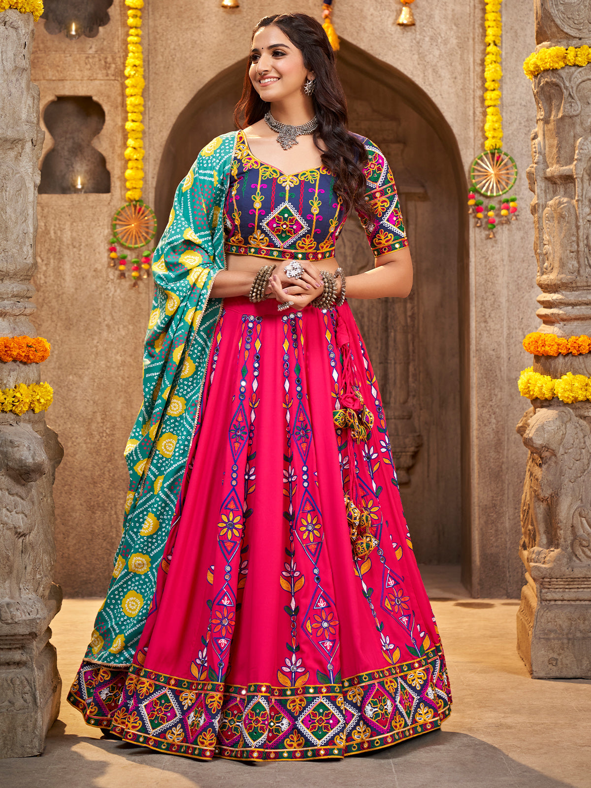 Pink Viscose Rayon Embroidered Semi Stitched Lehenga Choli