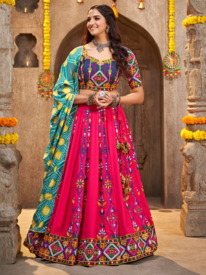 Pink Viscose Rayon Embroidered Semi Stitched Lehenga Choli