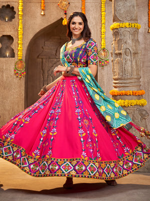 Pink Viscose Rayon Embroidered Semi Stitched Lehenga Choli