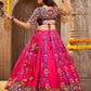 Pink Viscose Rayon Embroidered Semi Stitched Lehenga Choli
