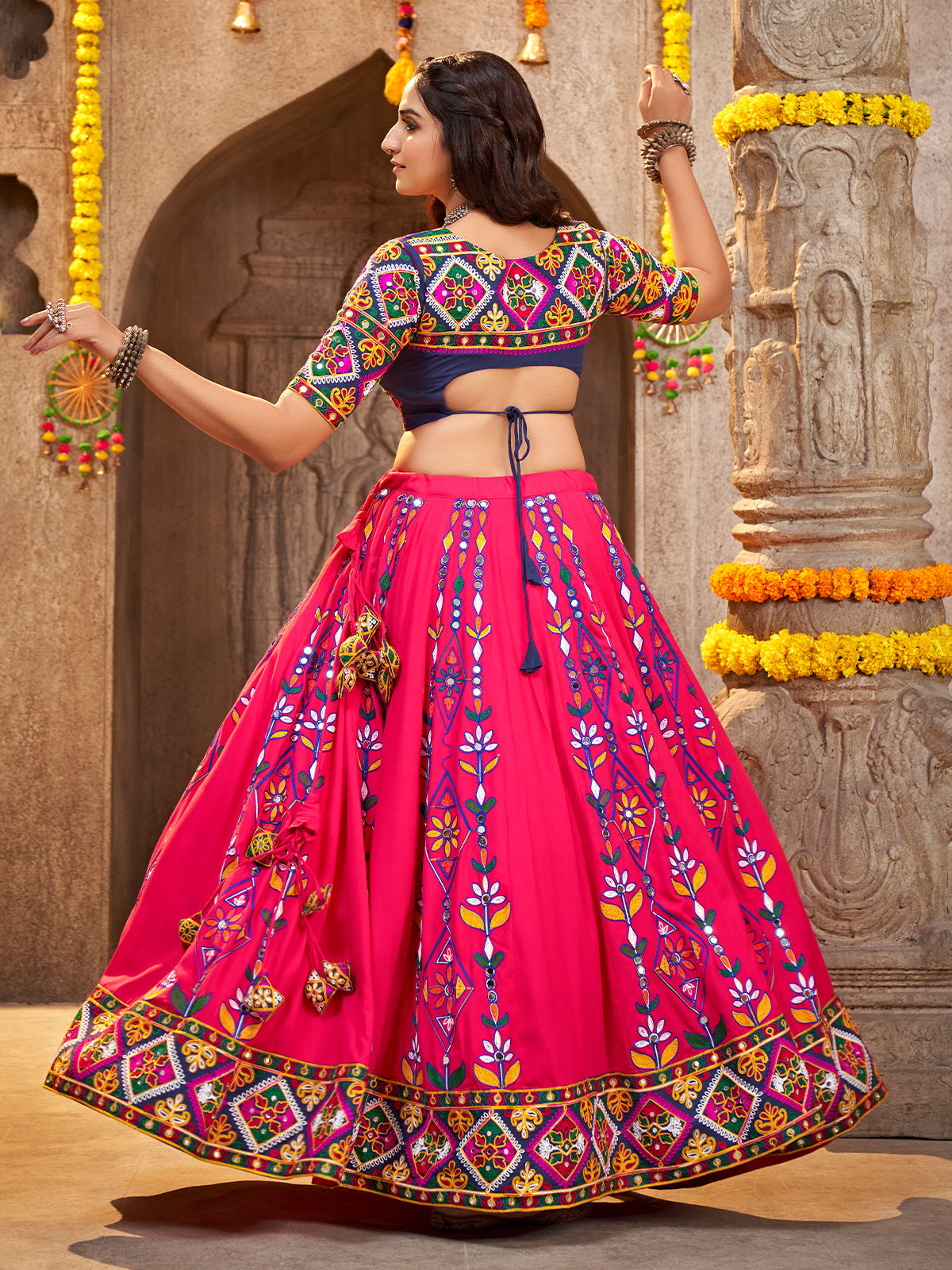 Pink Viscose Rayon Embroidered Semi Stitched Lehenga Choli