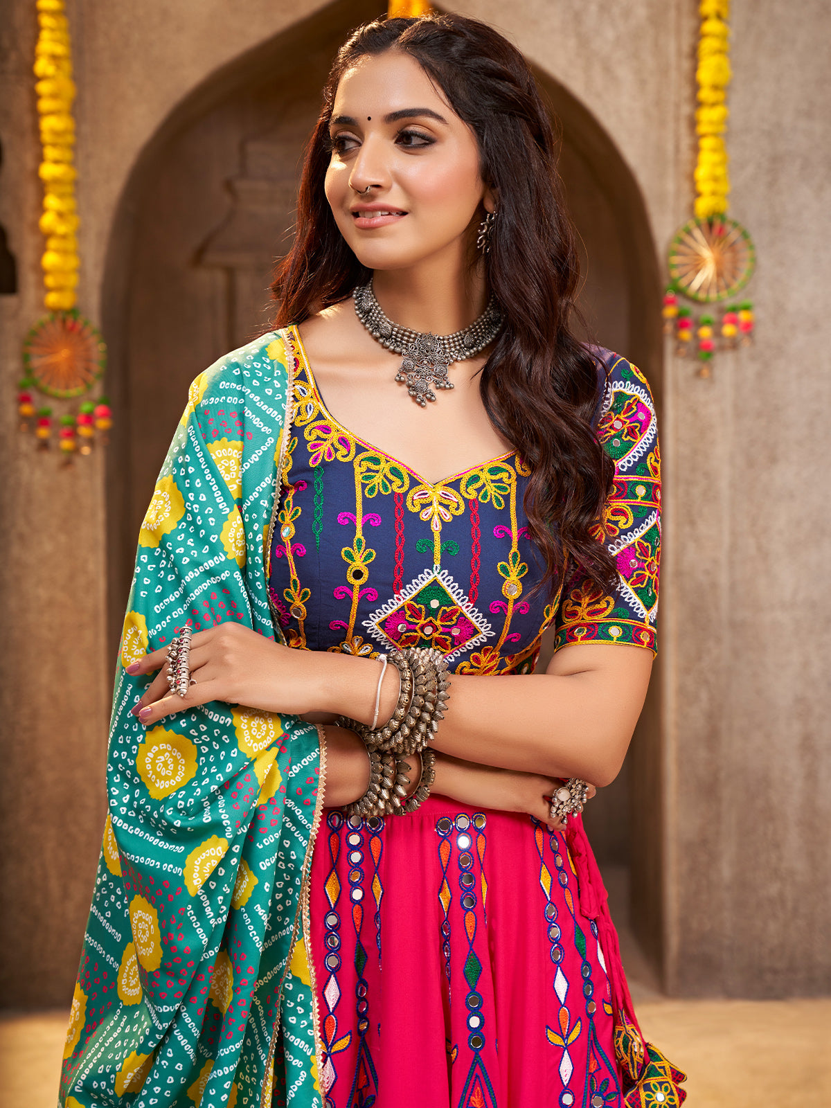 Pink Viscose Rayon Embroidered Semi Stitched Lehenga Choli