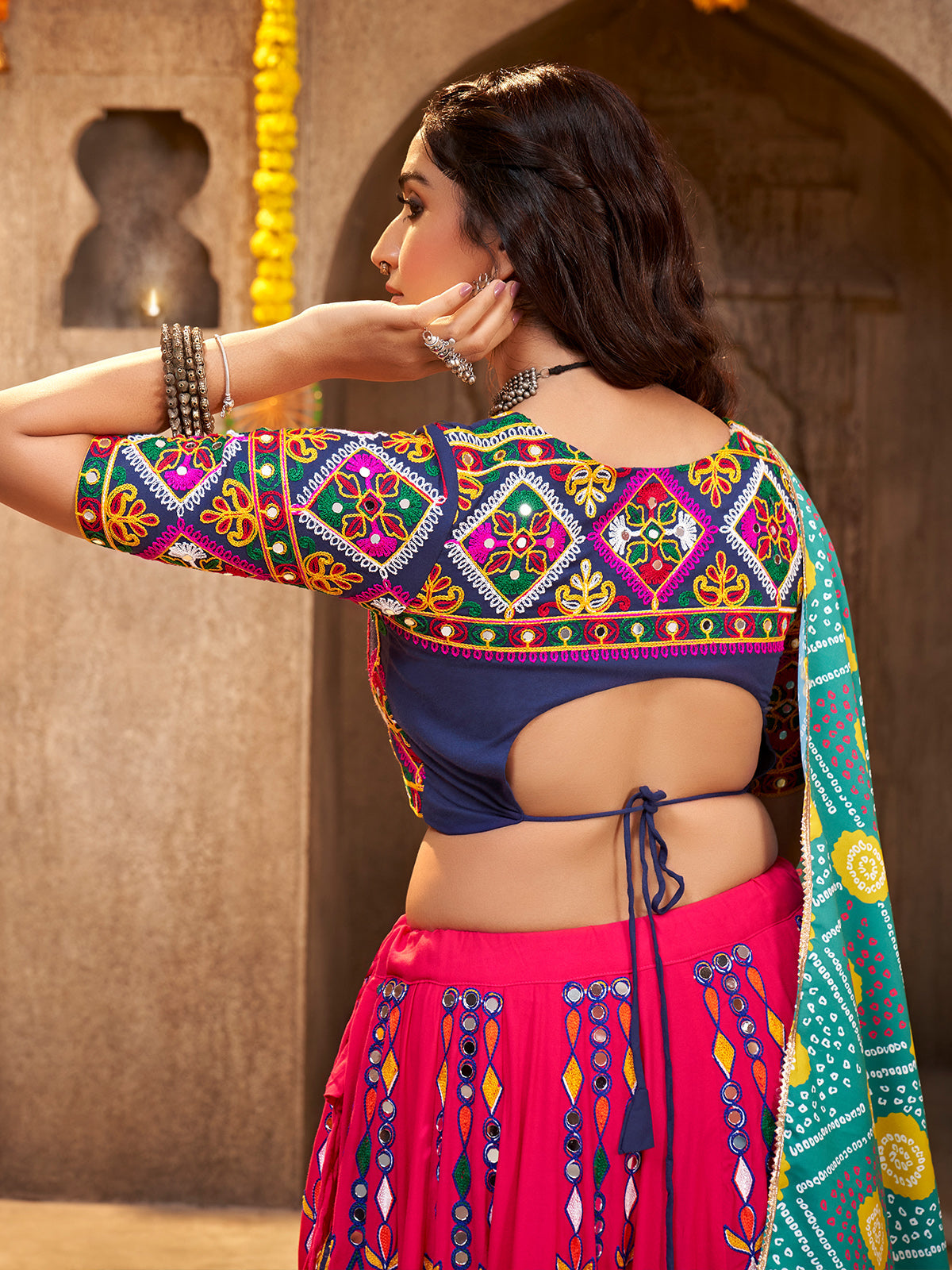 Pink Viscose Rayon Embroidered Semi Stitched Lehenga Choli