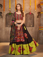 Black Viscose Rayon Embroidered Semi Stitched Lehenga Choli