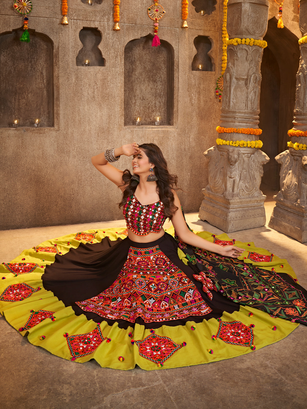 Black Viscose Rayon Embroidered Semi Stitched Lehenga Choli