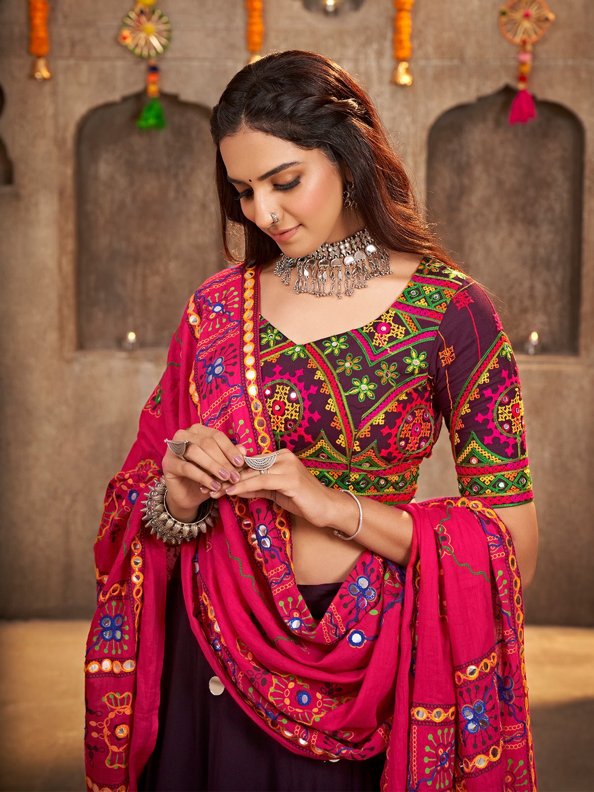Purple Viscose Rayon Embroidered Semi Stitched Lehenga Choli