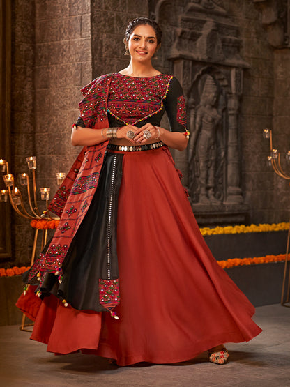 Maroon Cotton Embroidered Semi Stitched Lehenga Choli