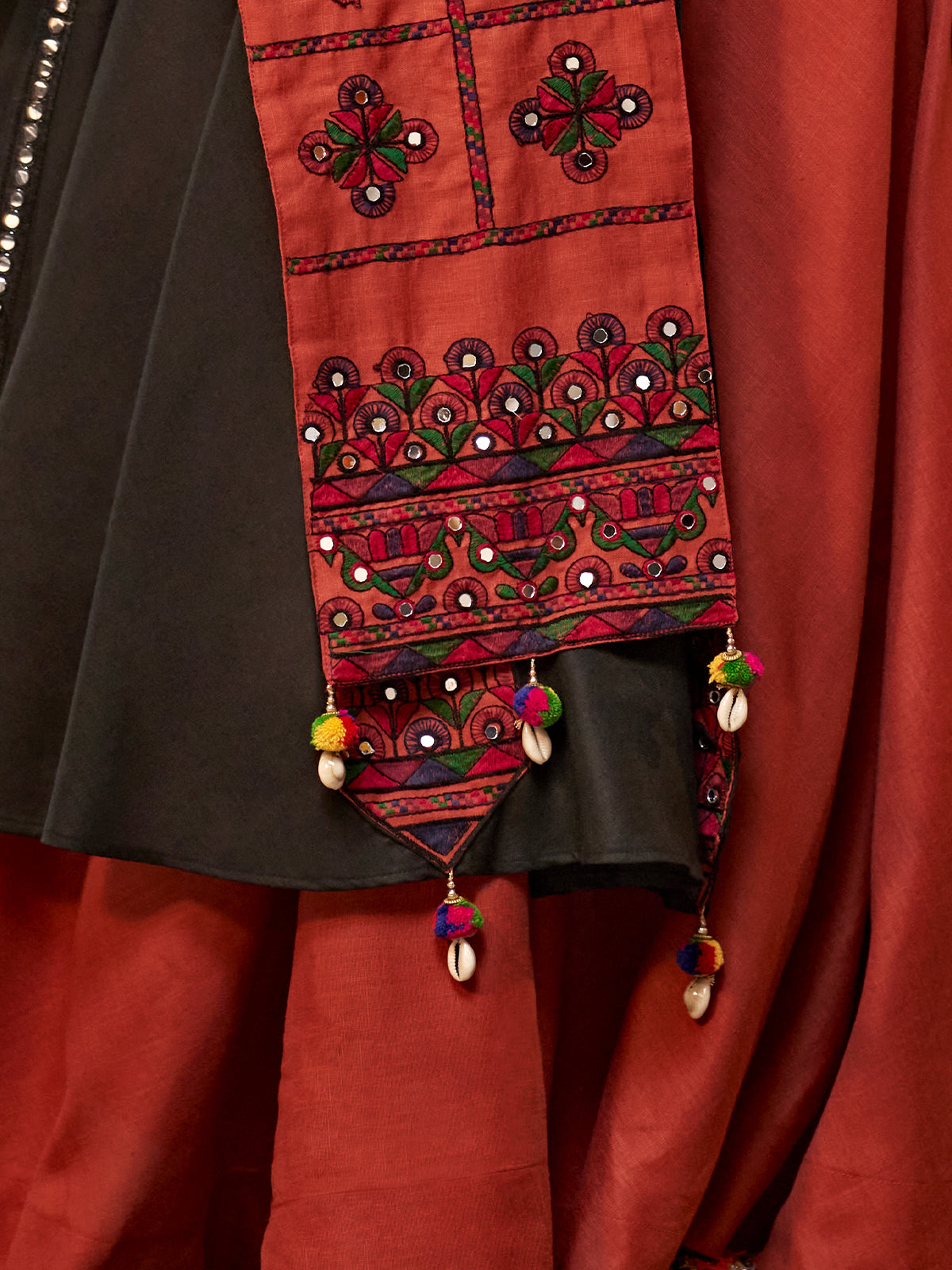 Maroon Cotton Embroidered Semi Stitched Lehenga Choli