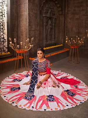 White And Pink Rayon Embroidered Semi Stitched Lehenga Choli