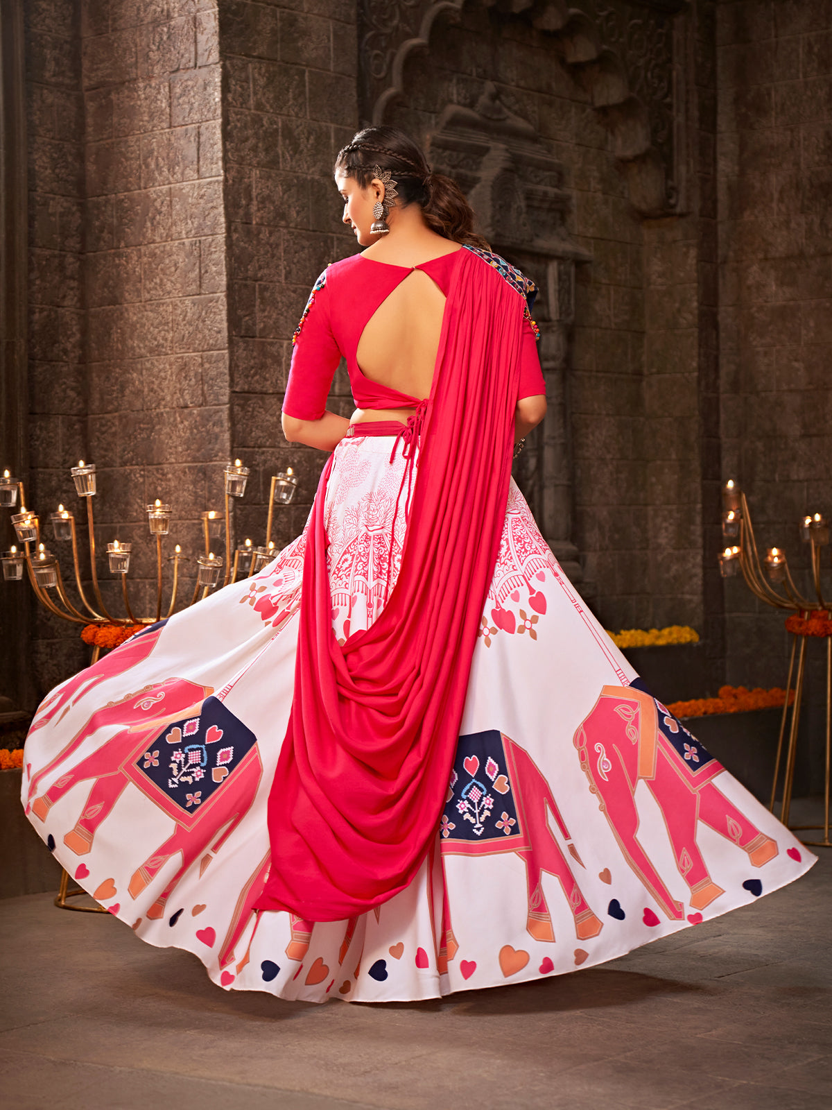 White And Pink Rayon Embroidered Semi Stitched Lehenga Choli