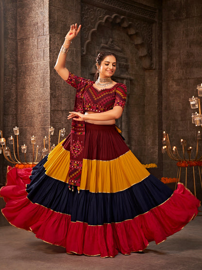 Multicolor Viscose Rayon Embroidered Semi Stitched Lehenga Choli