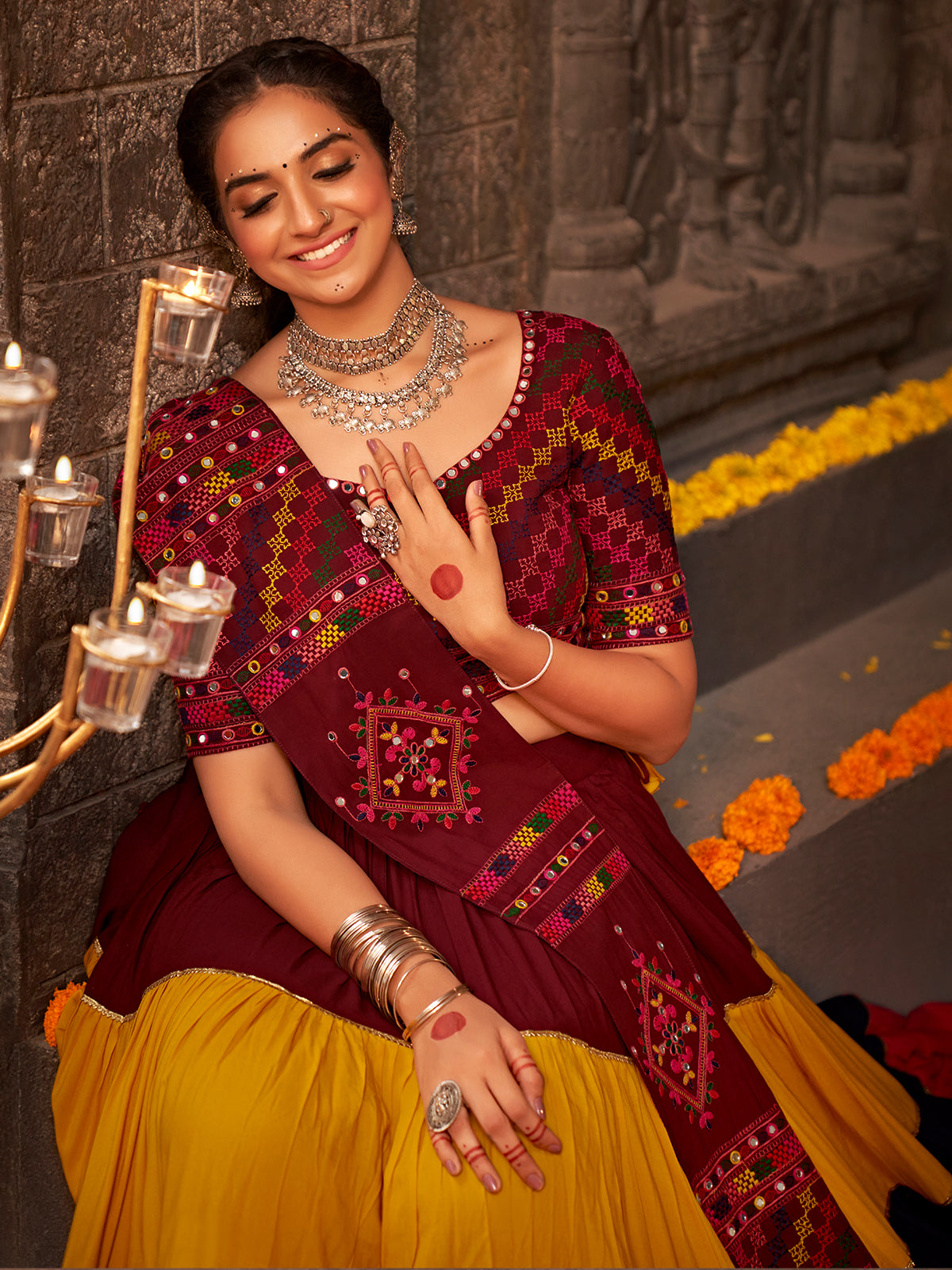 Multicolor Viscose Rayon Embroidered Semi Stitched Lehenga Choli