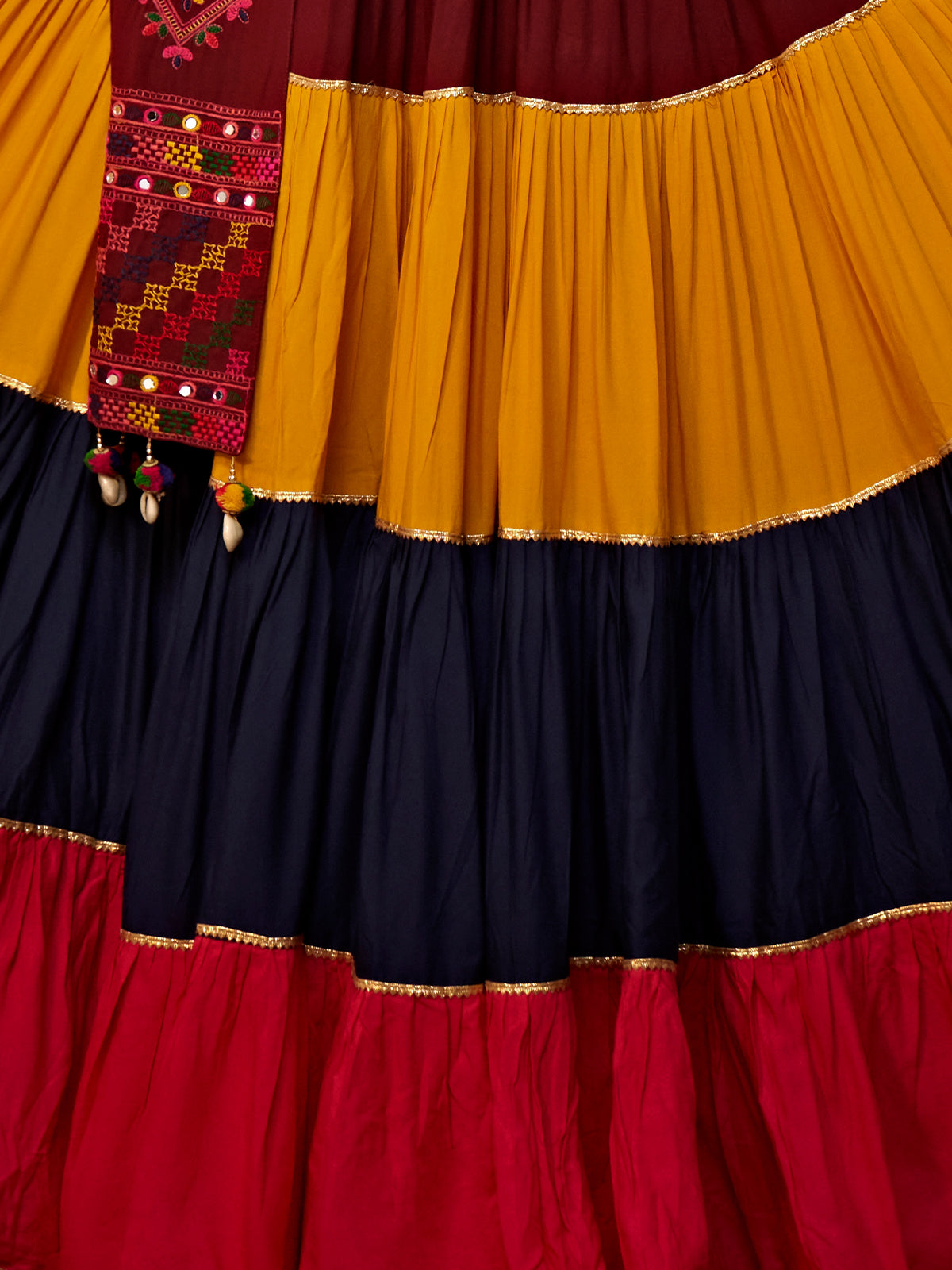 Multicolor Viscose Rayon Embroidered Semi Stitched Lehenga Choli