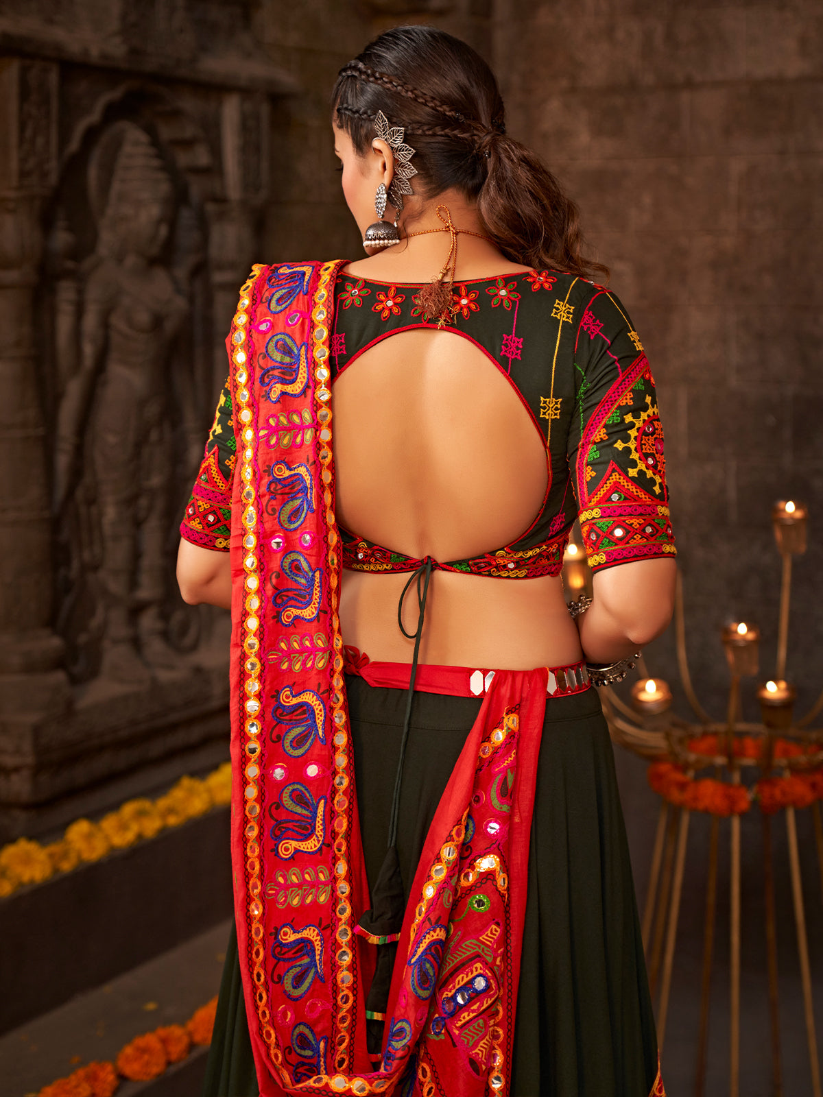 Green Viscose Rayon Embroidered Semi Stitched Lehenga Choli