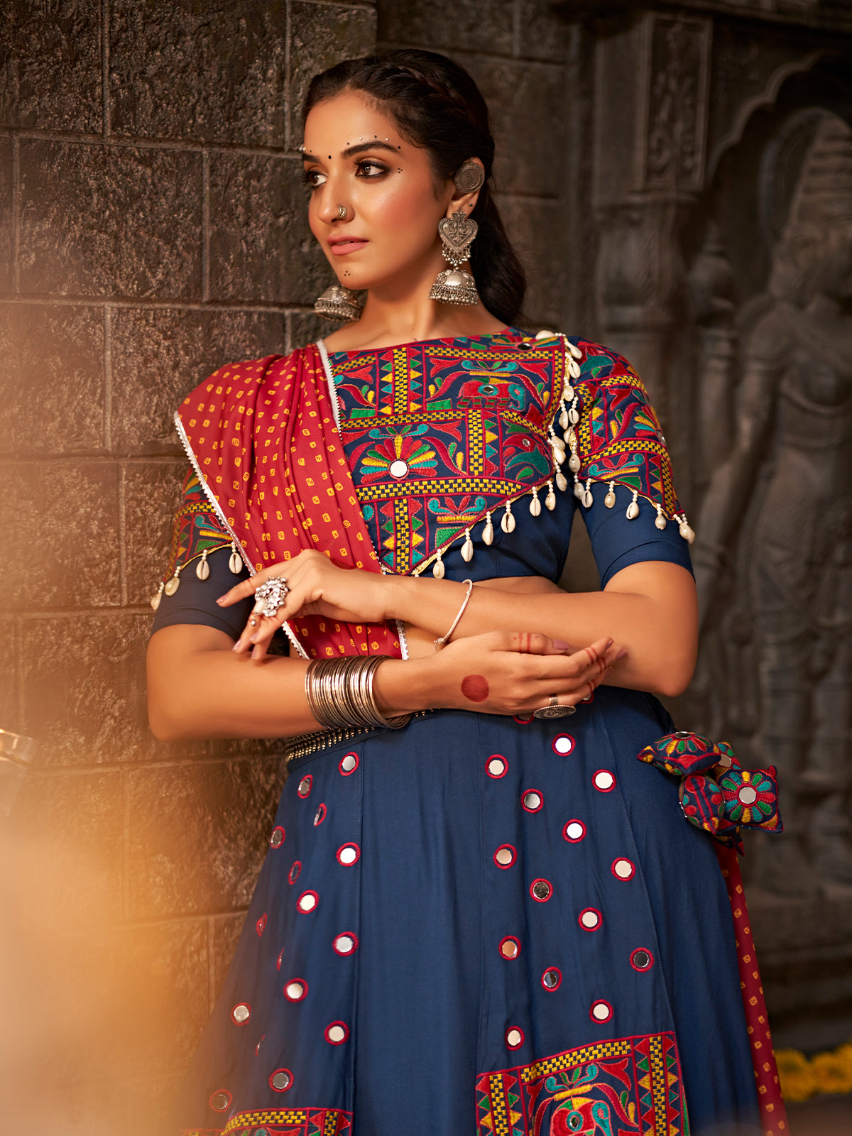 Blue Viscose Rayon Embroidered Semi Stitched Lehenga Choli