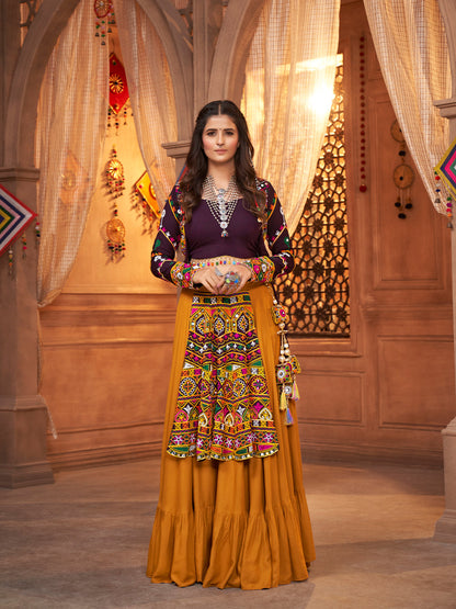 Mustard Viscose Rayon Embroidered  Stitched Lehenga Choli