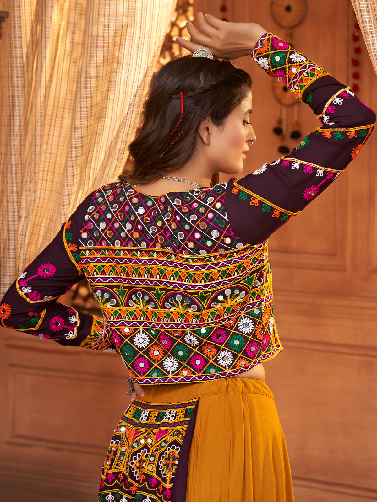 Mustard Viscose Rayon Embroidered  Stitched Lehenga Choli