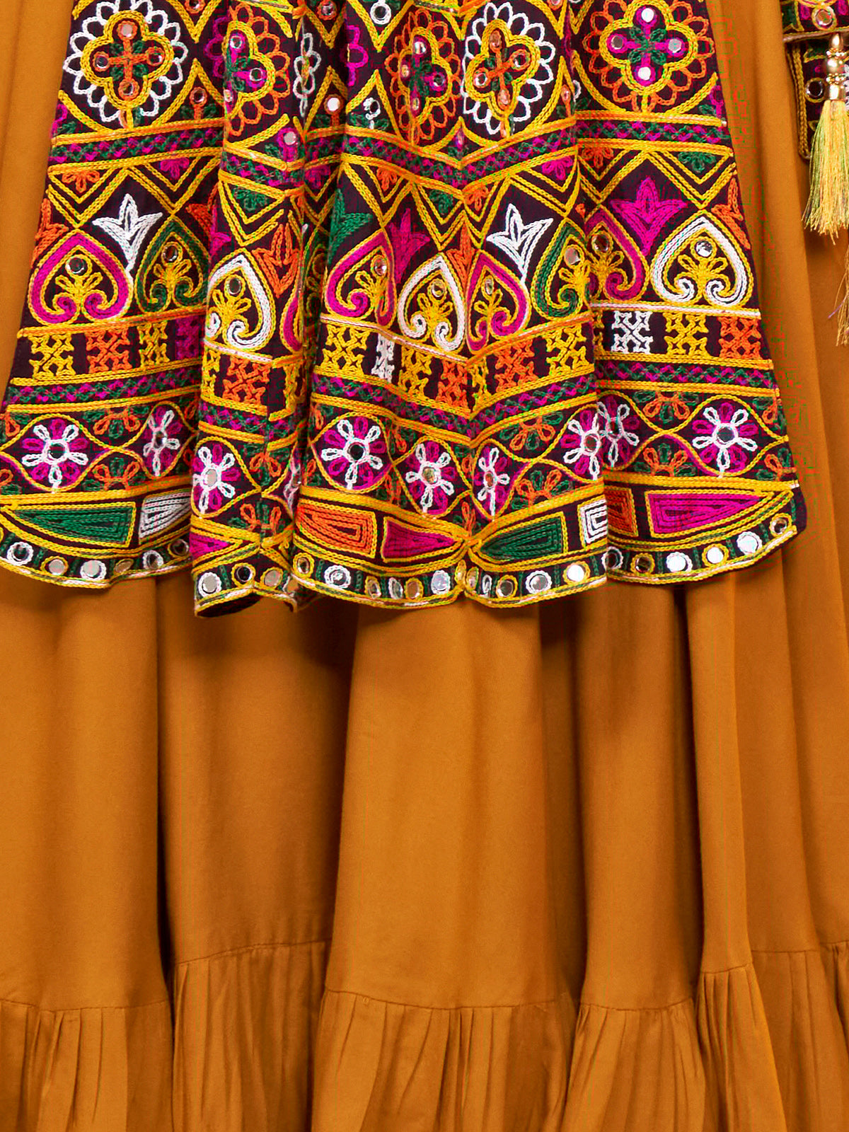 Mustard Viscose Rayon Embroidered  Stitched Lehenga Choli