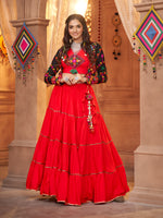 Red Viscose Rayon Embroidered  Stitched Lehenga Choli