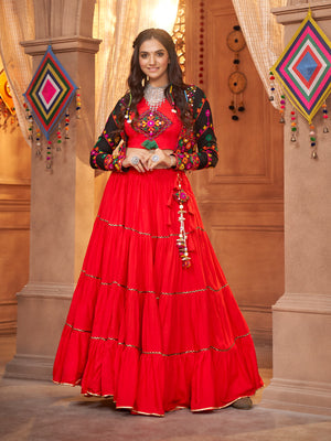 Red Viscose Rayon Embroidered  Stitched Lehenga Choli