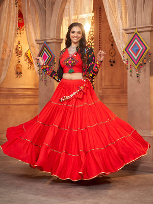 Red Viscose Rayon Embroidered  Stitched Lehenga Choli
