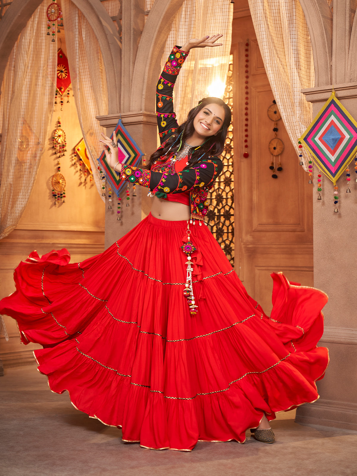 Red Viscose Rayon Embroidered  Stitched Lehenga Choli