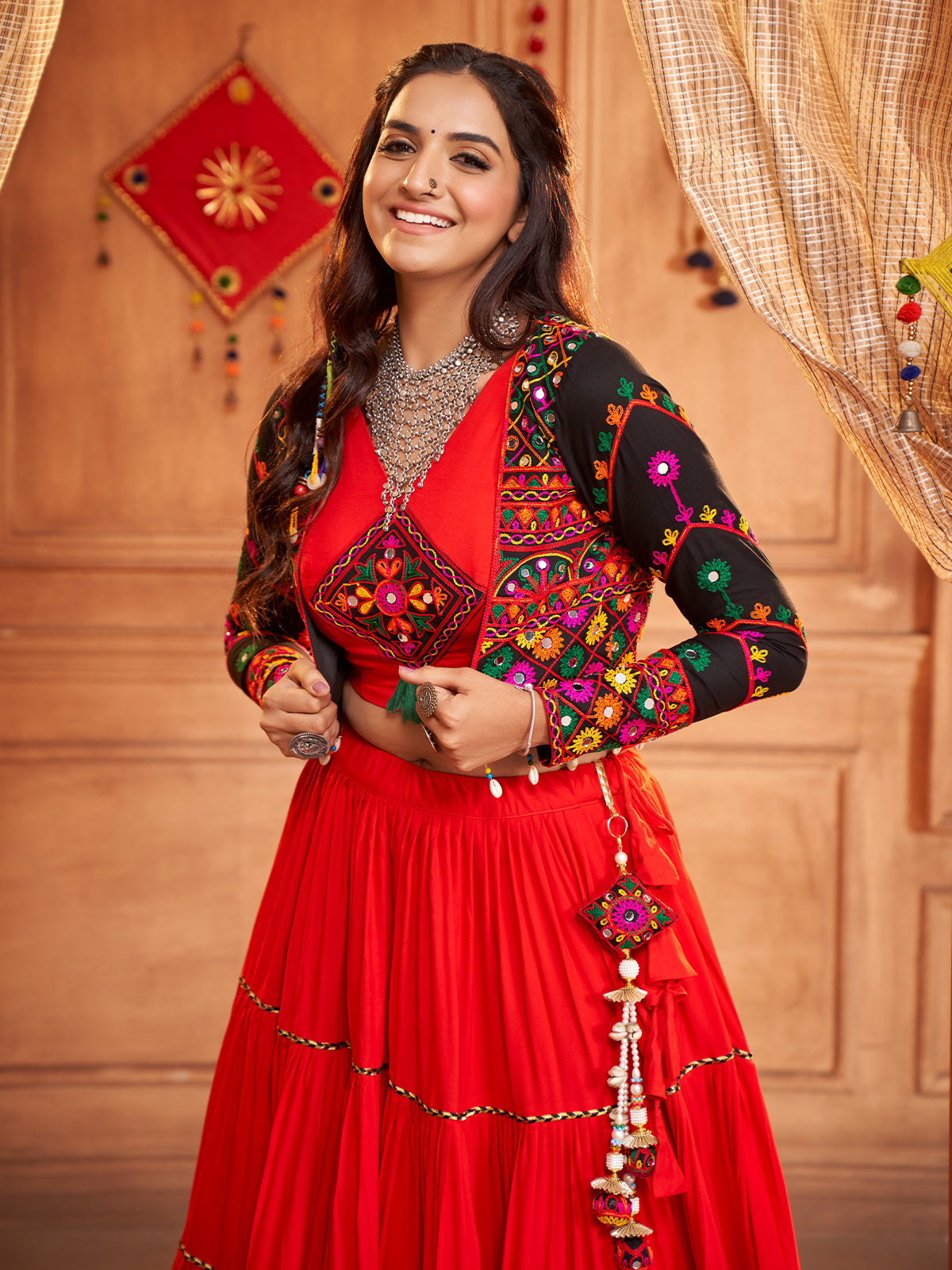 Red Viscose Rayon Embroidered  Stitched Lehenga Choli