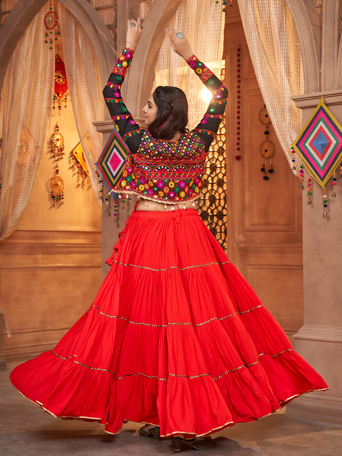 Red Viscose Rayon Embroidered  Stitched Lehenga Choli