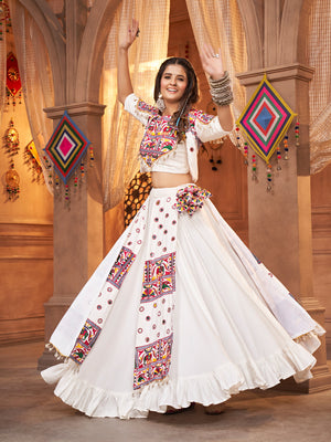 White Viscose Rayon Embroidered  Stitched Lehenga Choli