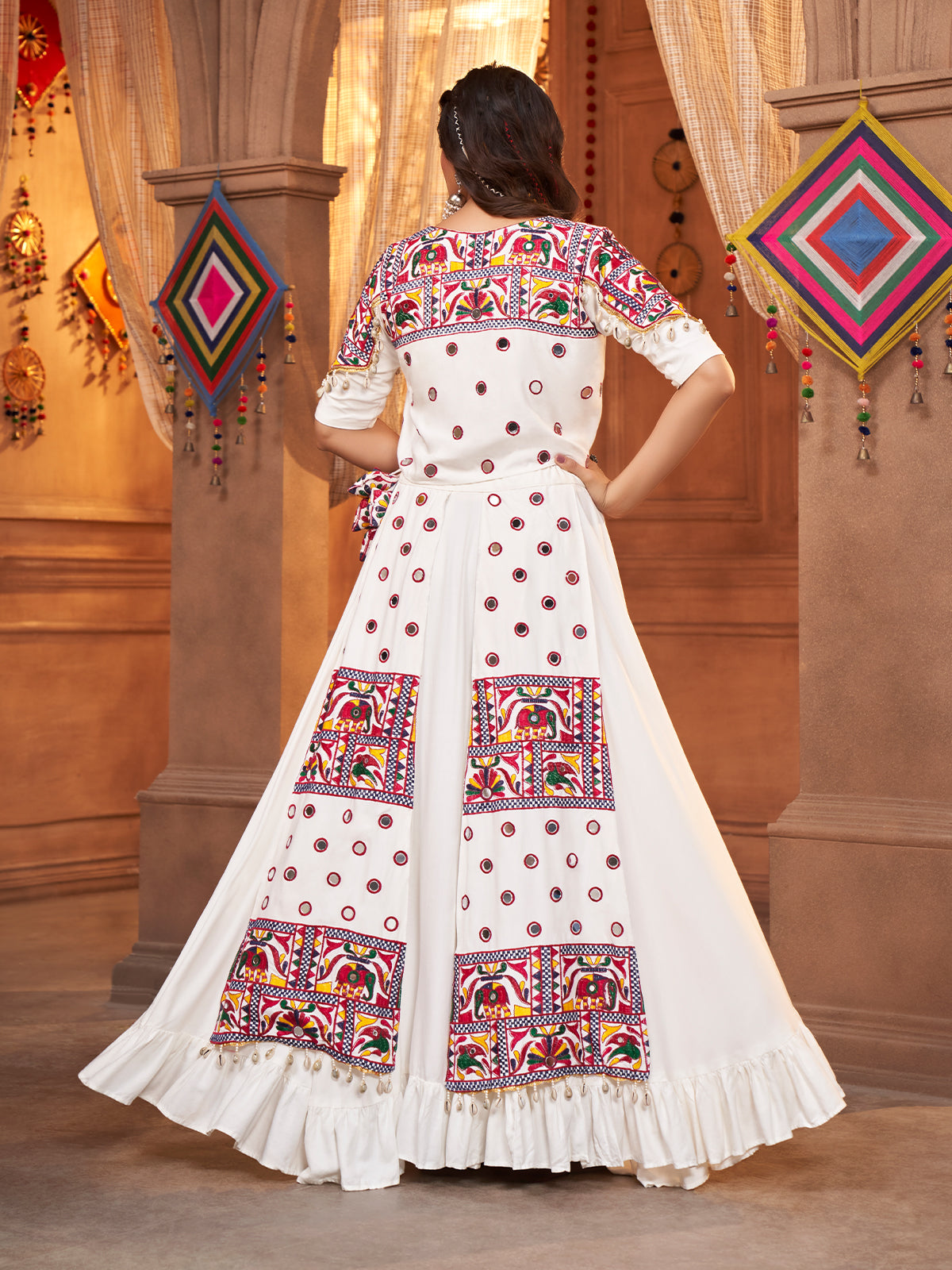 White Viscose Rayon Embroidered  Stitched Lehenga Choli